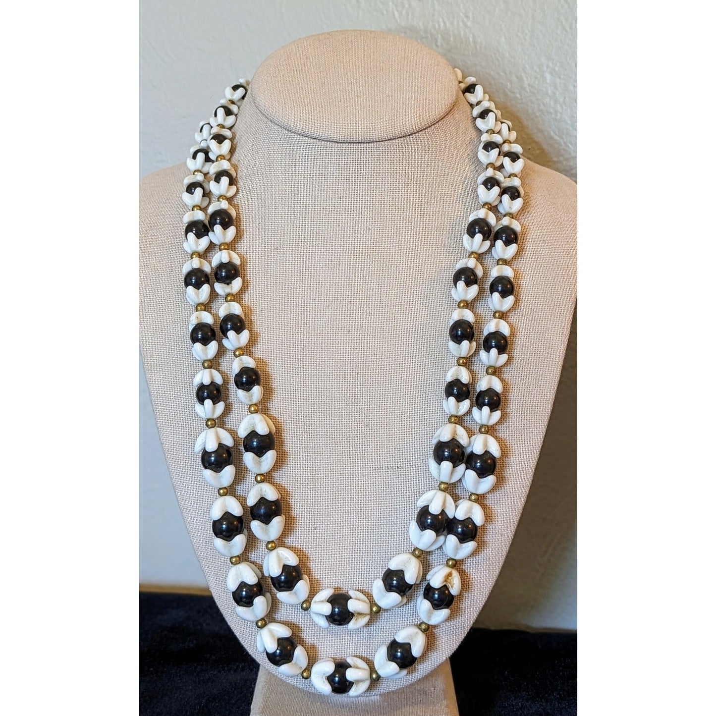 Antique Original 1920s/30s Celluloid Monochrome Black White Beaded Necklace