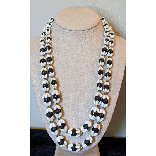 Antique Original 1920s/30s Celluloid Monochrome Black White Beaded Necklace