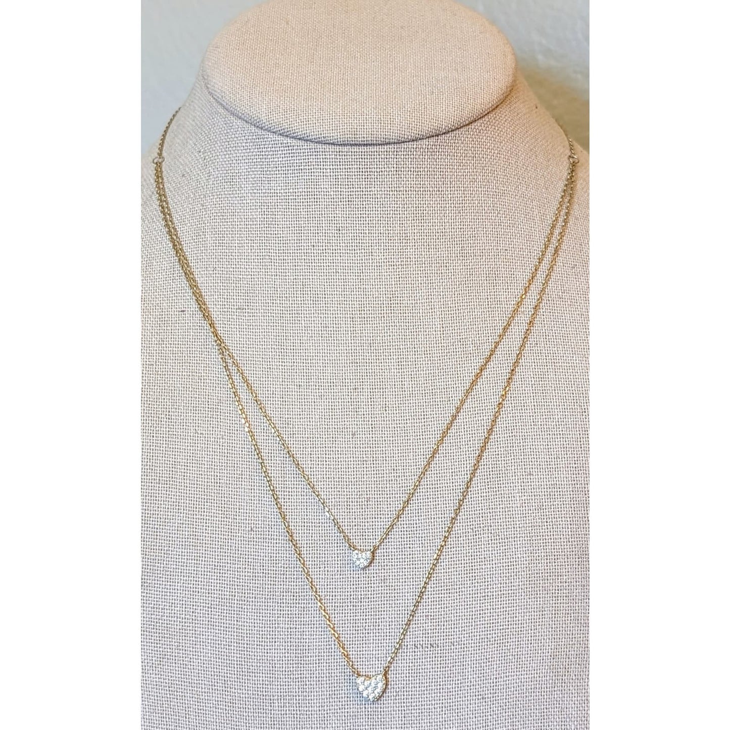 Marked 925 Silver Vermeil Double Pave Heart Necklace