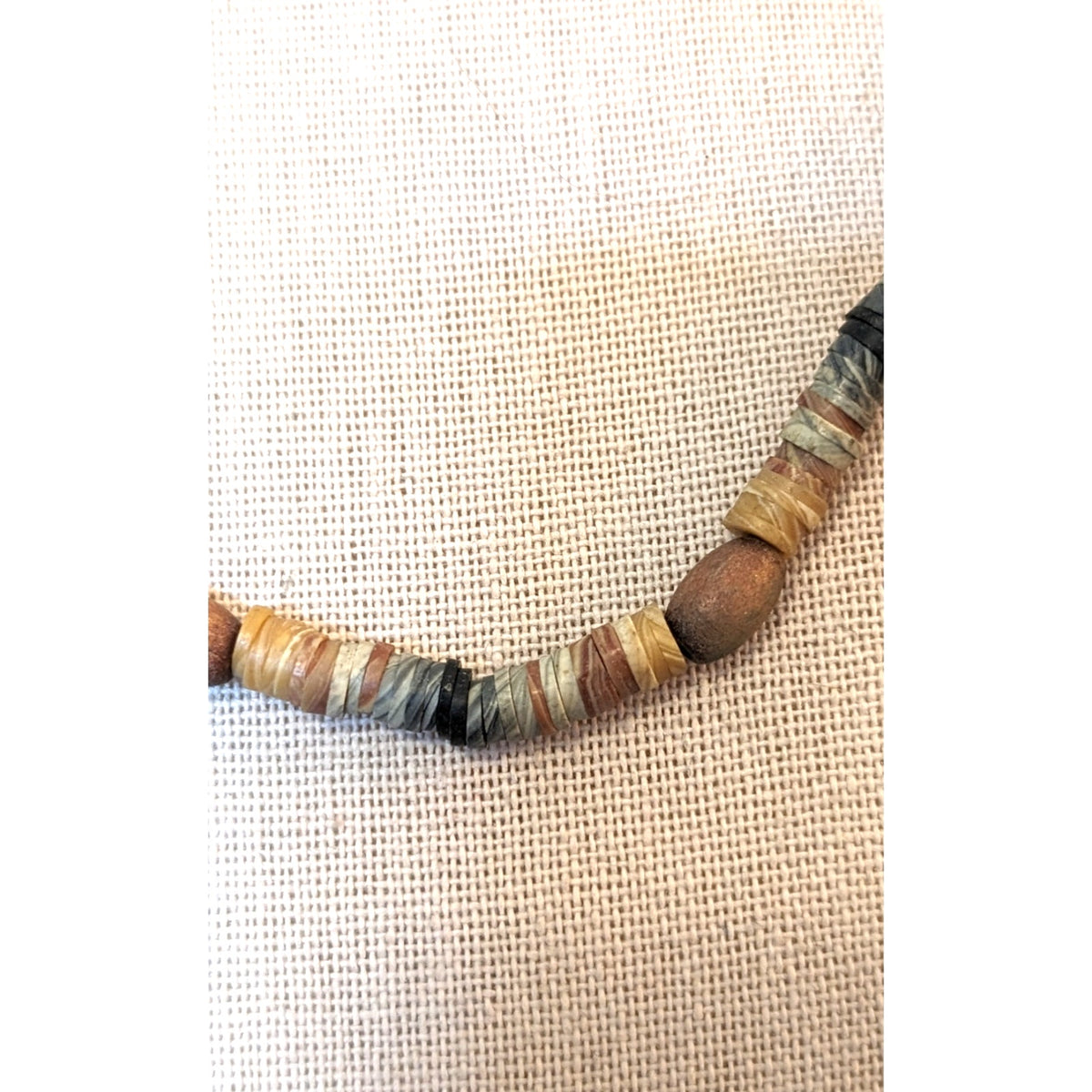 Neutral Gray Brown Tan Marbled Resin Heishi & Wood Bead 17.5" Necklace