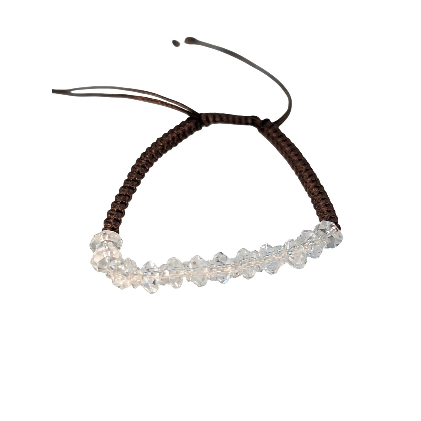 Glass Crystal Beaded Brown Cord Adjustable Cord Bracelet