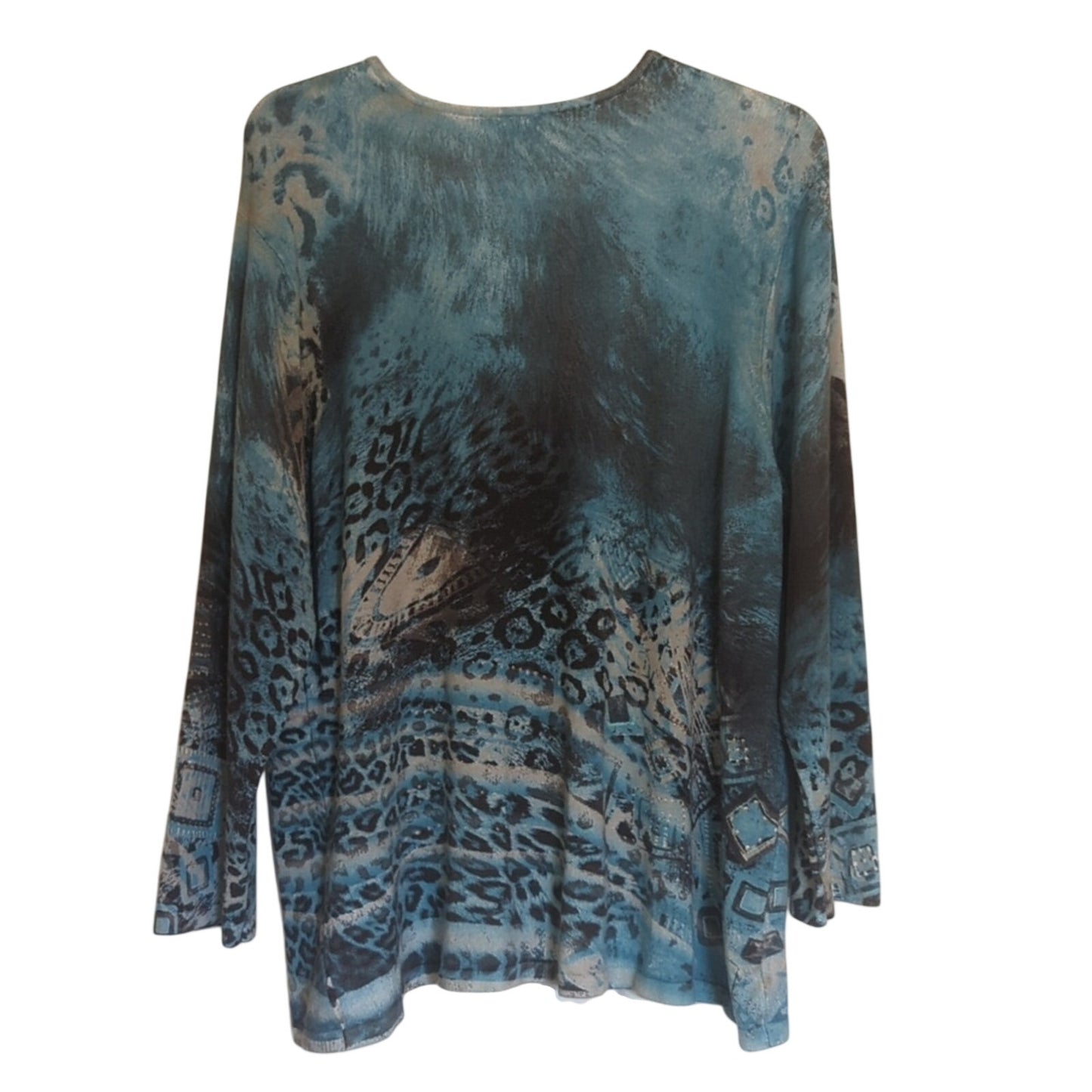 Chagall Turquoise Animal Print Sequin Embellished Lightweight Sweater Sz. XL