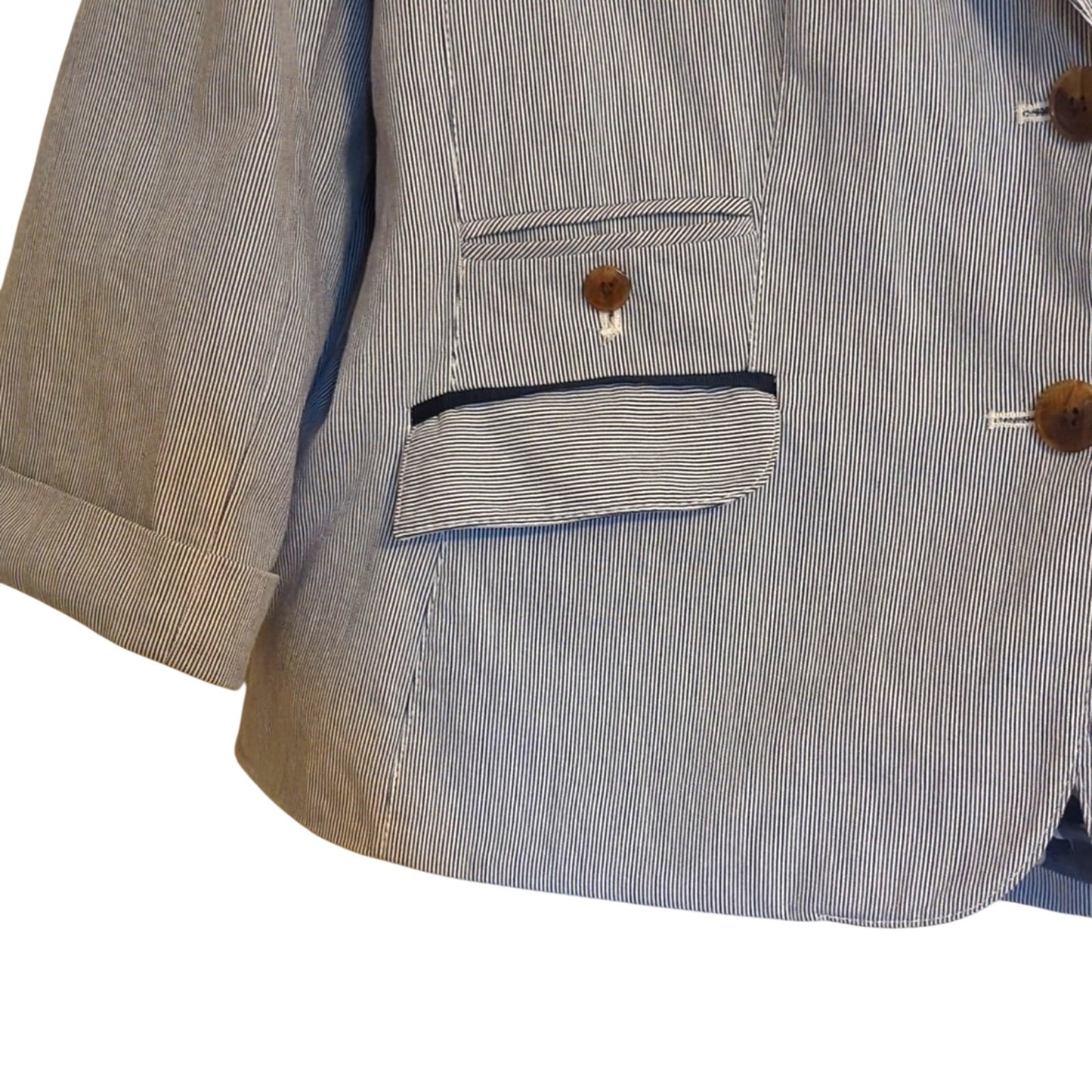 George Womens Blazer Blue Pinstripe Button Lined Notch Lapel Pocket Cotton Sz 16