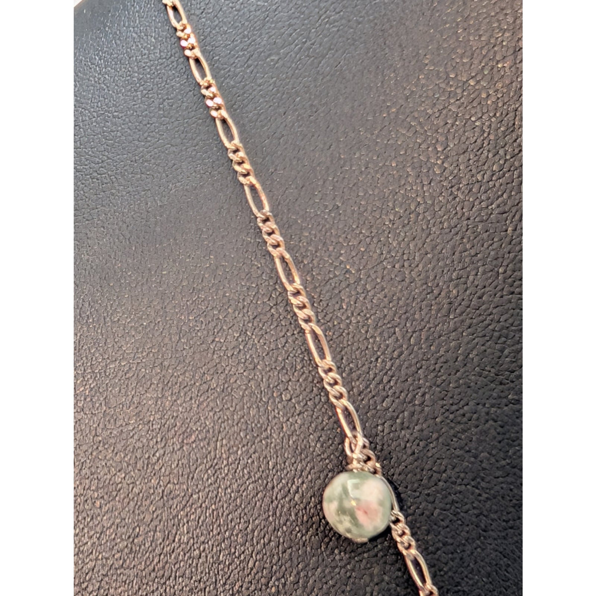 Vintage 925 Sterling Silver Unakite Dangle Bead Figaro Chain Link 19.5" Necklace