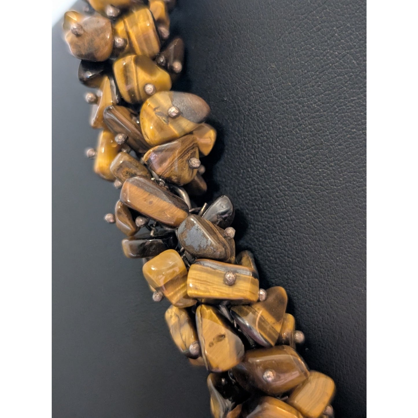 Tiger's Eye Chip Cluster 925 Sterling Silver Toggle Clasp Necklace