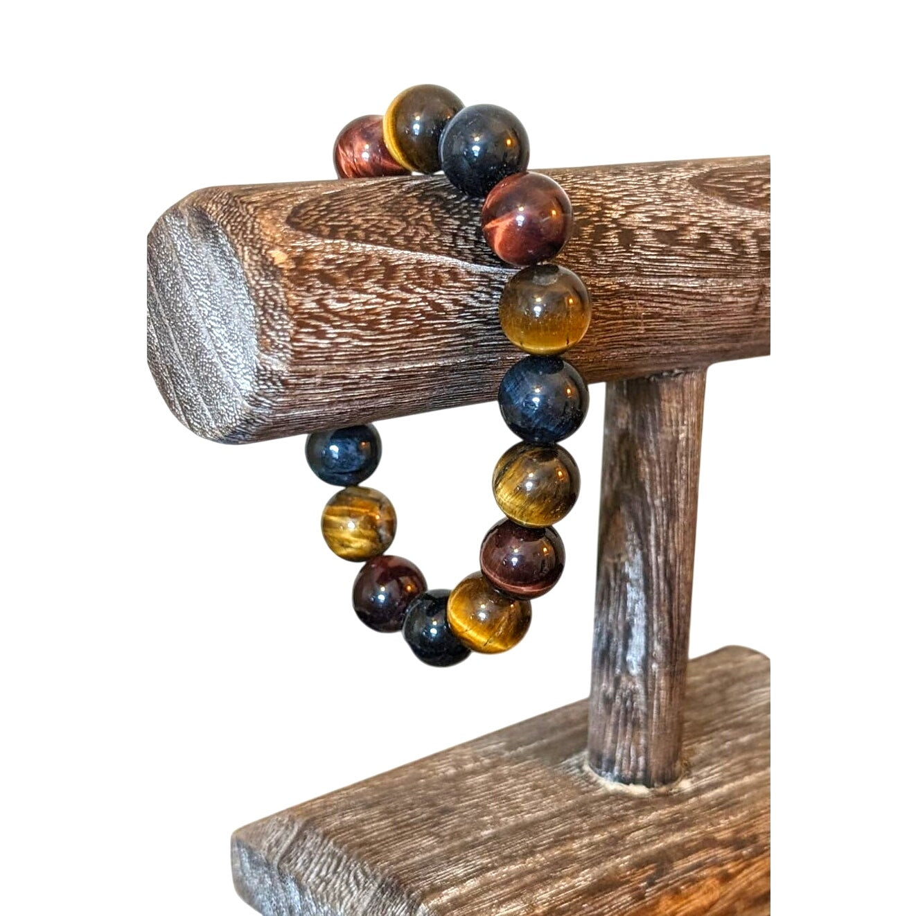 14mm Blue, Red and Gold Yellow Tiger Eye Crystal Beads Stretchable Bracelet