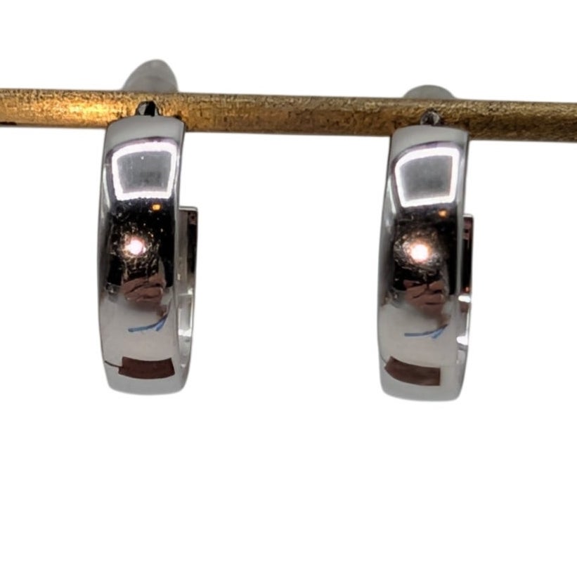 Marked 925 Sterling Silver 3/16" Wide Half Hoop Earrings