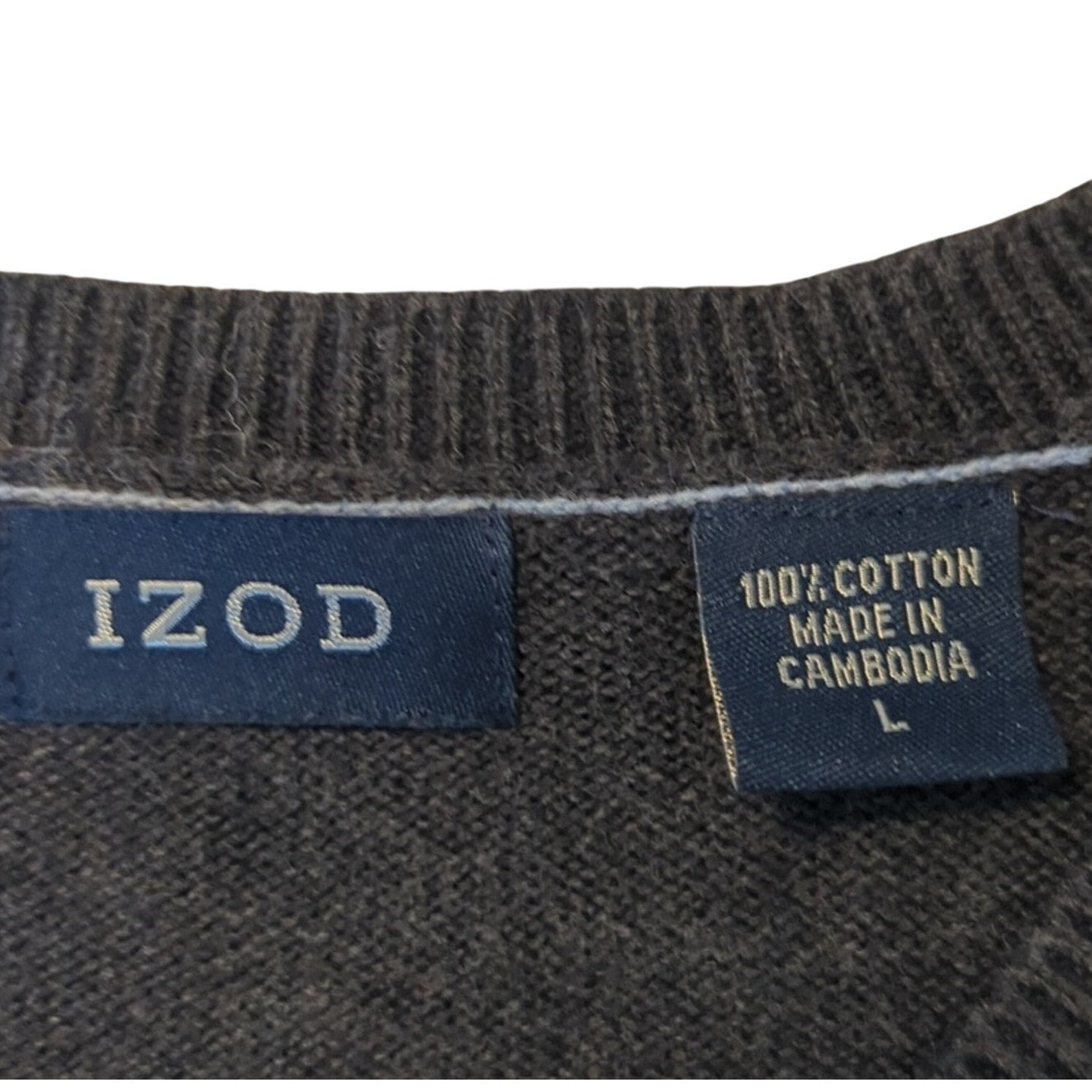 Izod Charcoal Gray Pale Blue X Design 100% Cotton Crewneck Sweater Men's Size L