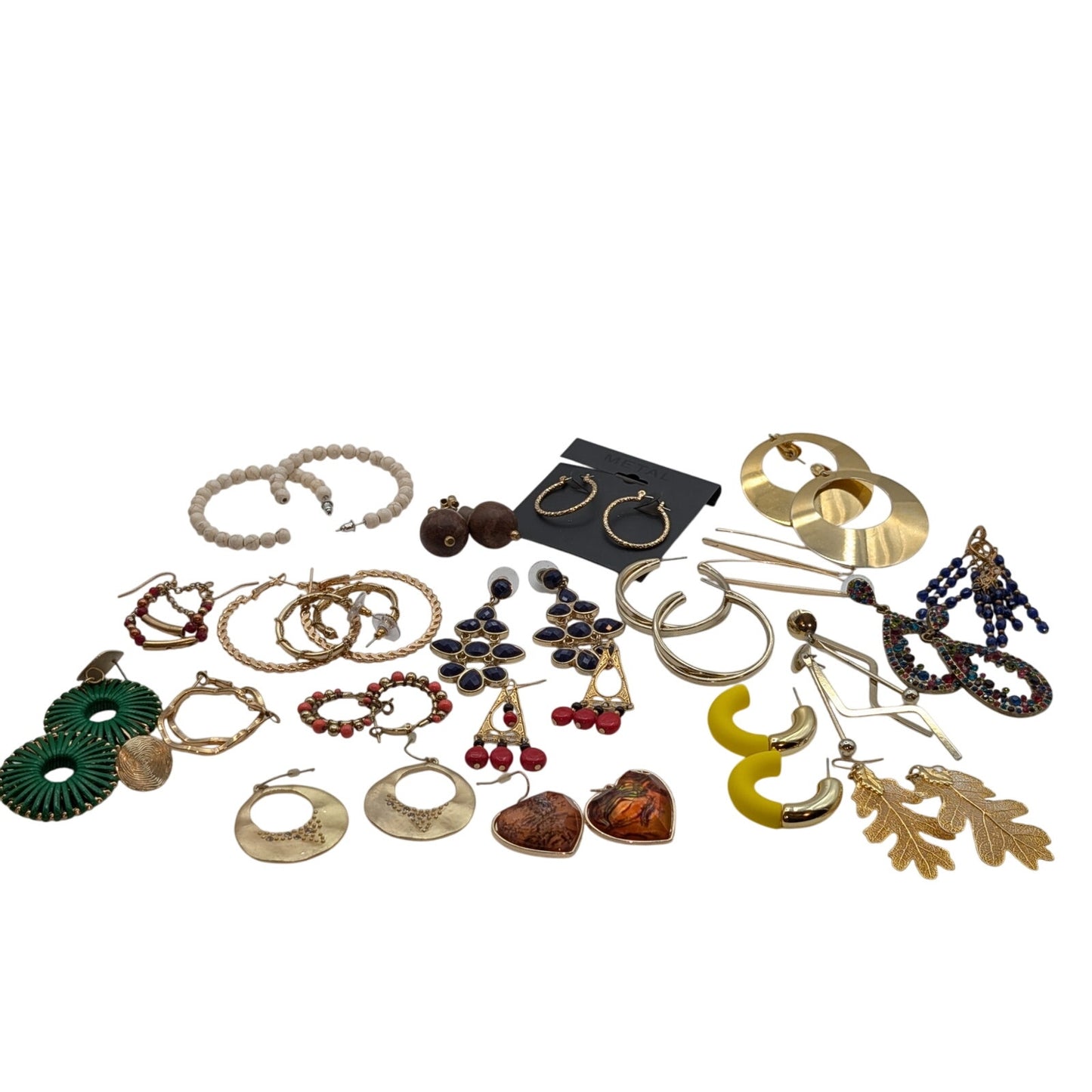 Lot of 21 Pair of Boho Gold Tone Pierced Earrings
