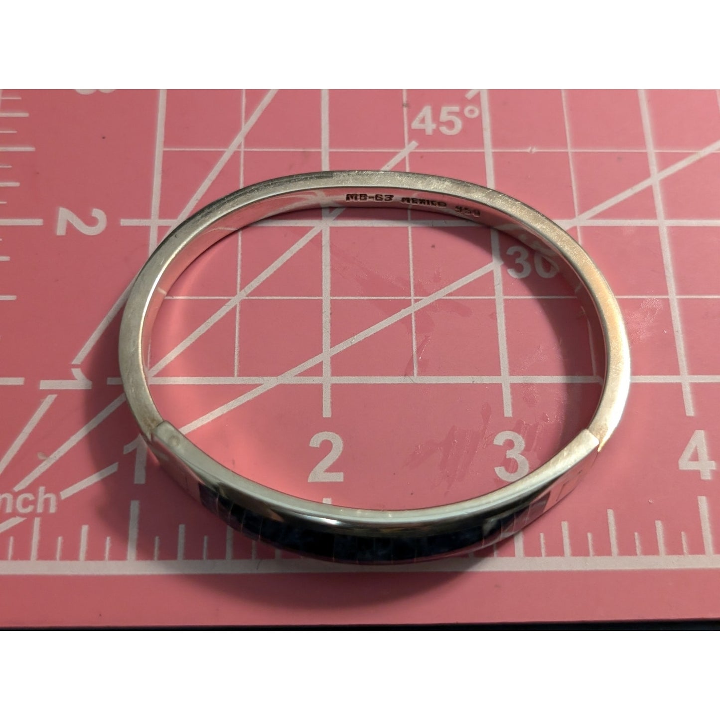 Vintage Substantial Mexican 950 Sterling Silver Sodalite Inlay Bangle Bracelet