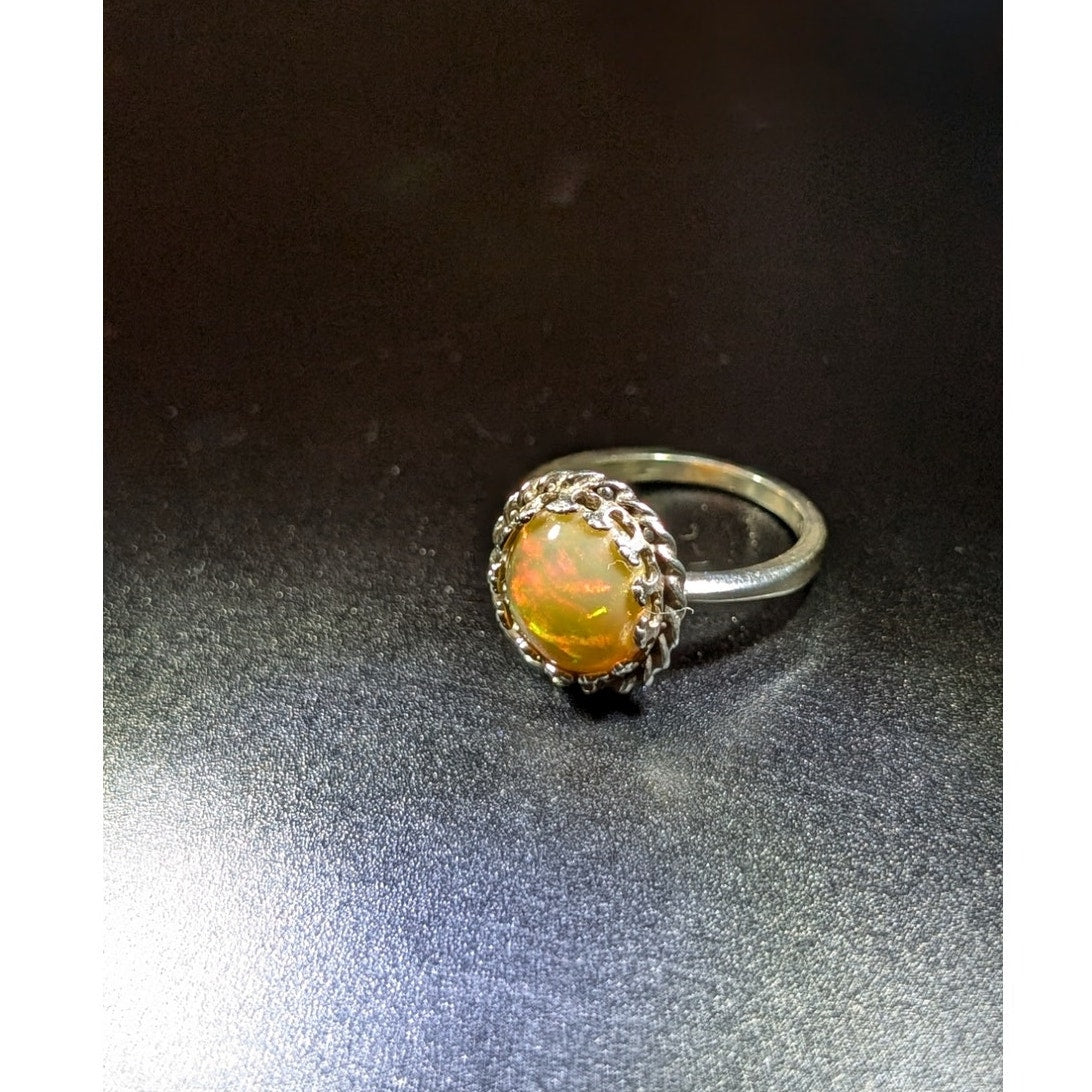 925 Sterling Silver Lab Created Orange Opal Ring Size 5.75