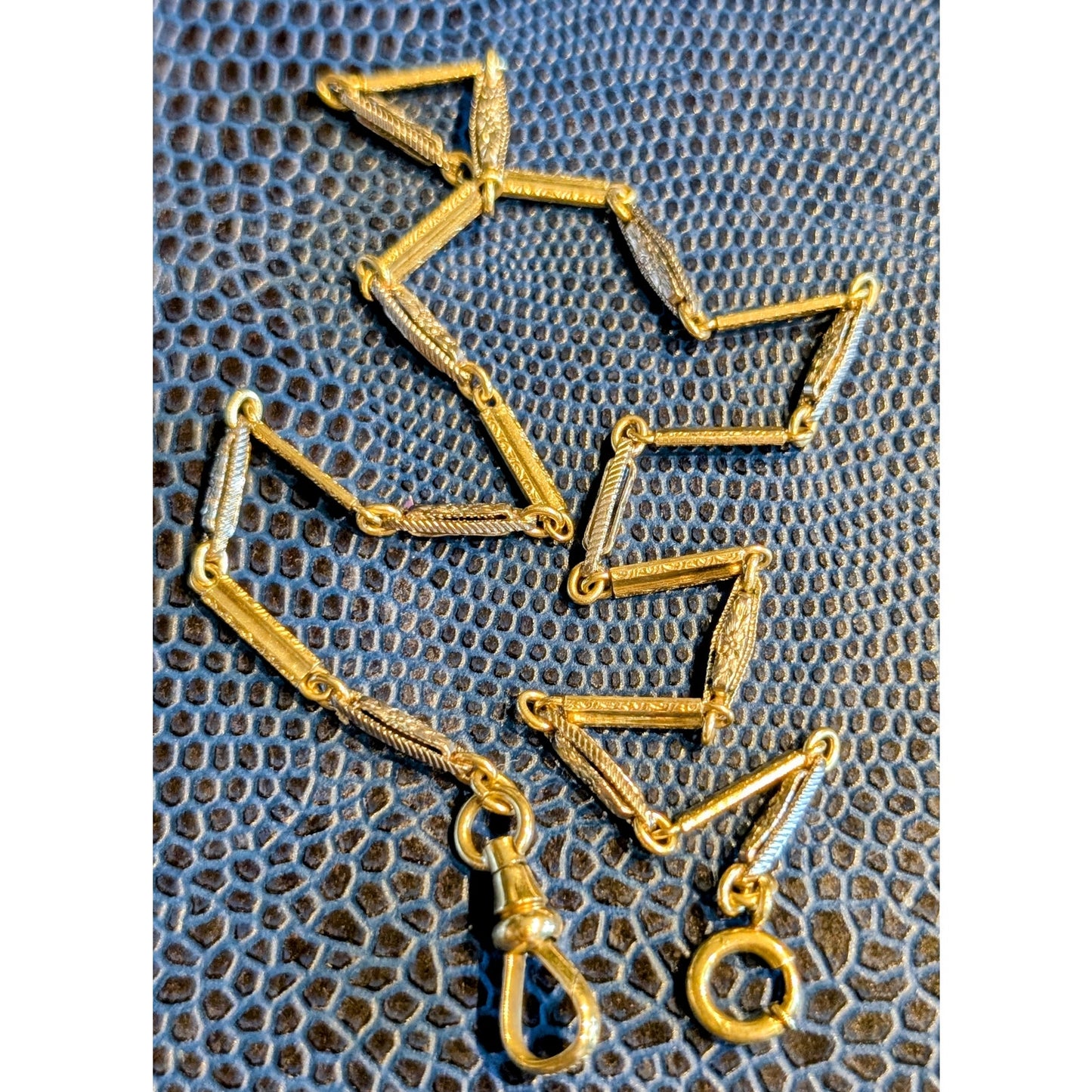 Antique Art Deco Simmons 14" Ornate Link Two Tone Gold Filled Pocket Watch Chain