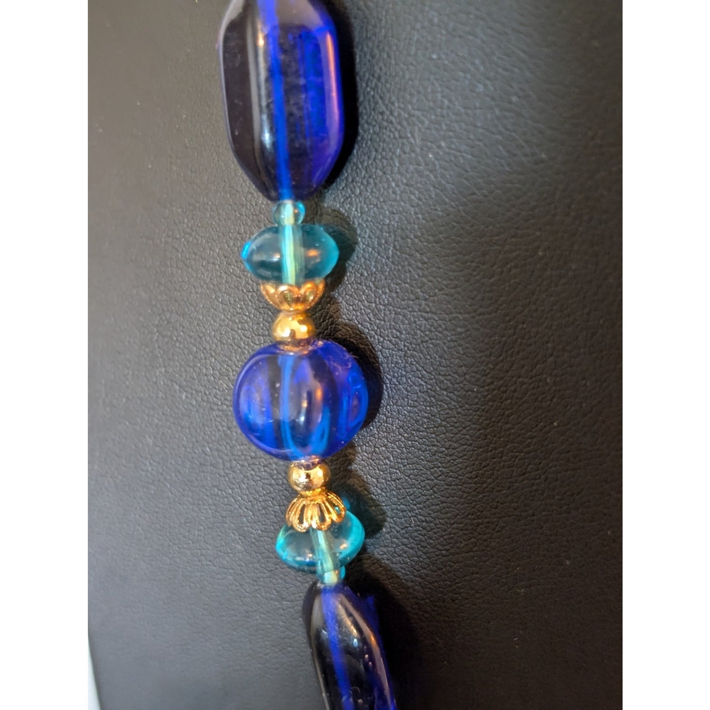 Vintage Multi Shades of Blue Beads Fish Hook Clasp Necklace