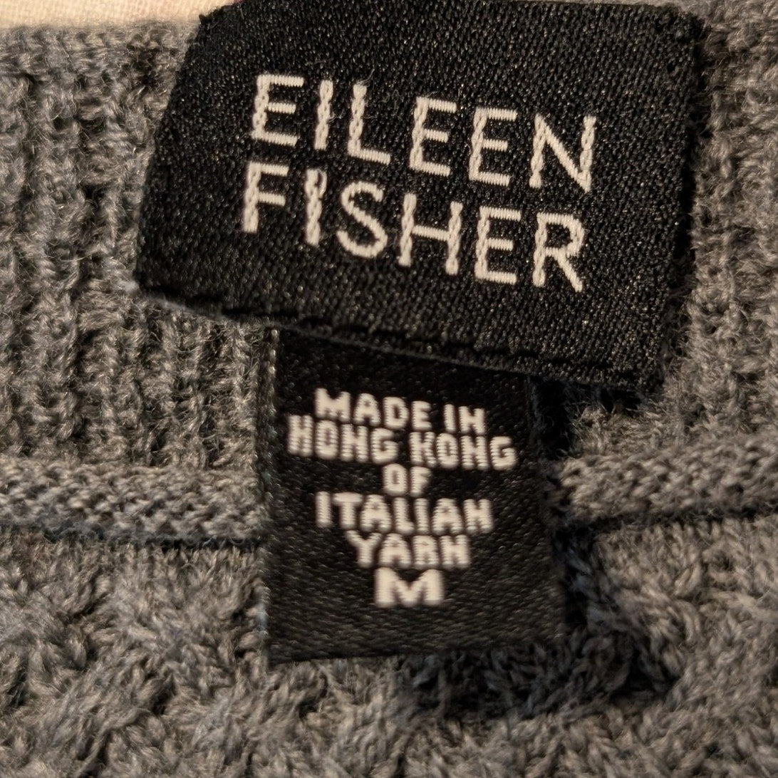 Eileen Fisher Grey Rolled Neck/Hem Textured Italian Yarn Sweater Sz M