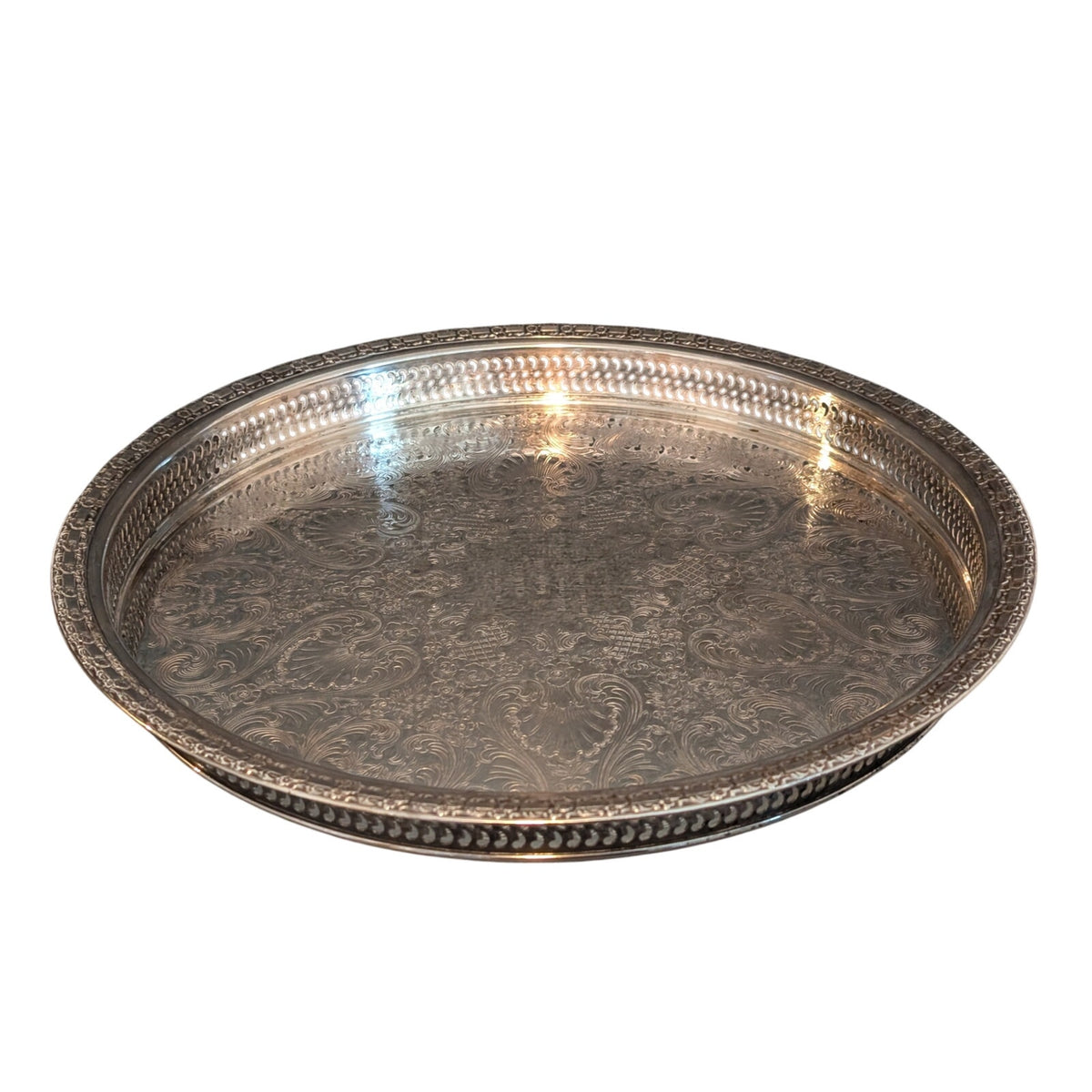 Vintage Camelot Silver Plate 6172G Rimmed Lazy Susan Serving Tray