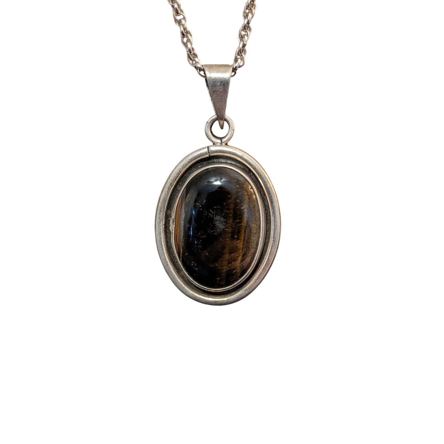 Vintage Barton Allen Ballou Sterling Chain W/ Taxco Silver Bezel Set Tigers Eye