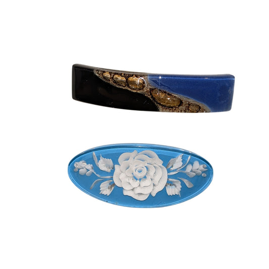 Two Blue Lucite Vintage Hair Barrettes