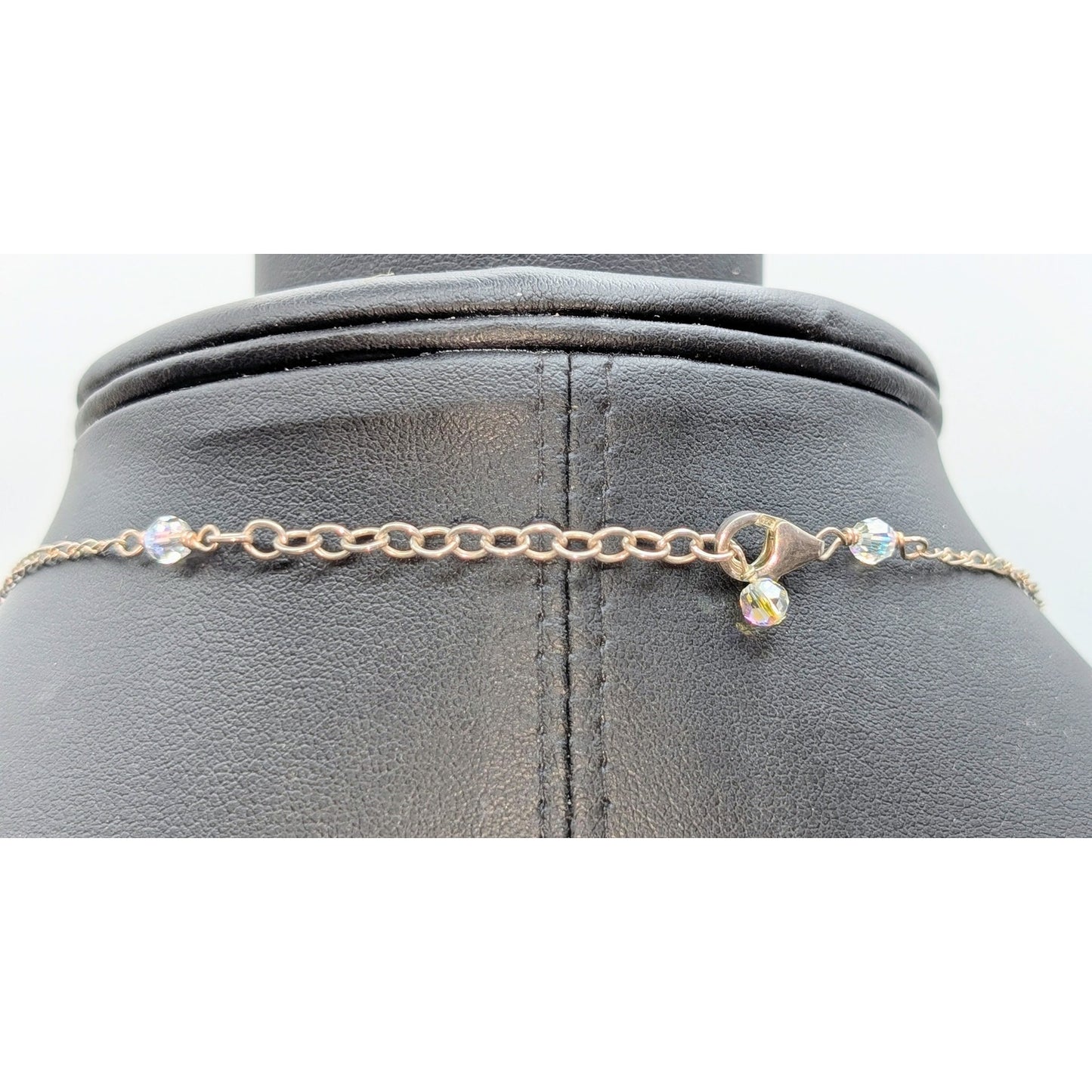 Vintage 925 Sterling Silver Beaded Chain Y Drop AB Crystal Teardrop Necklace