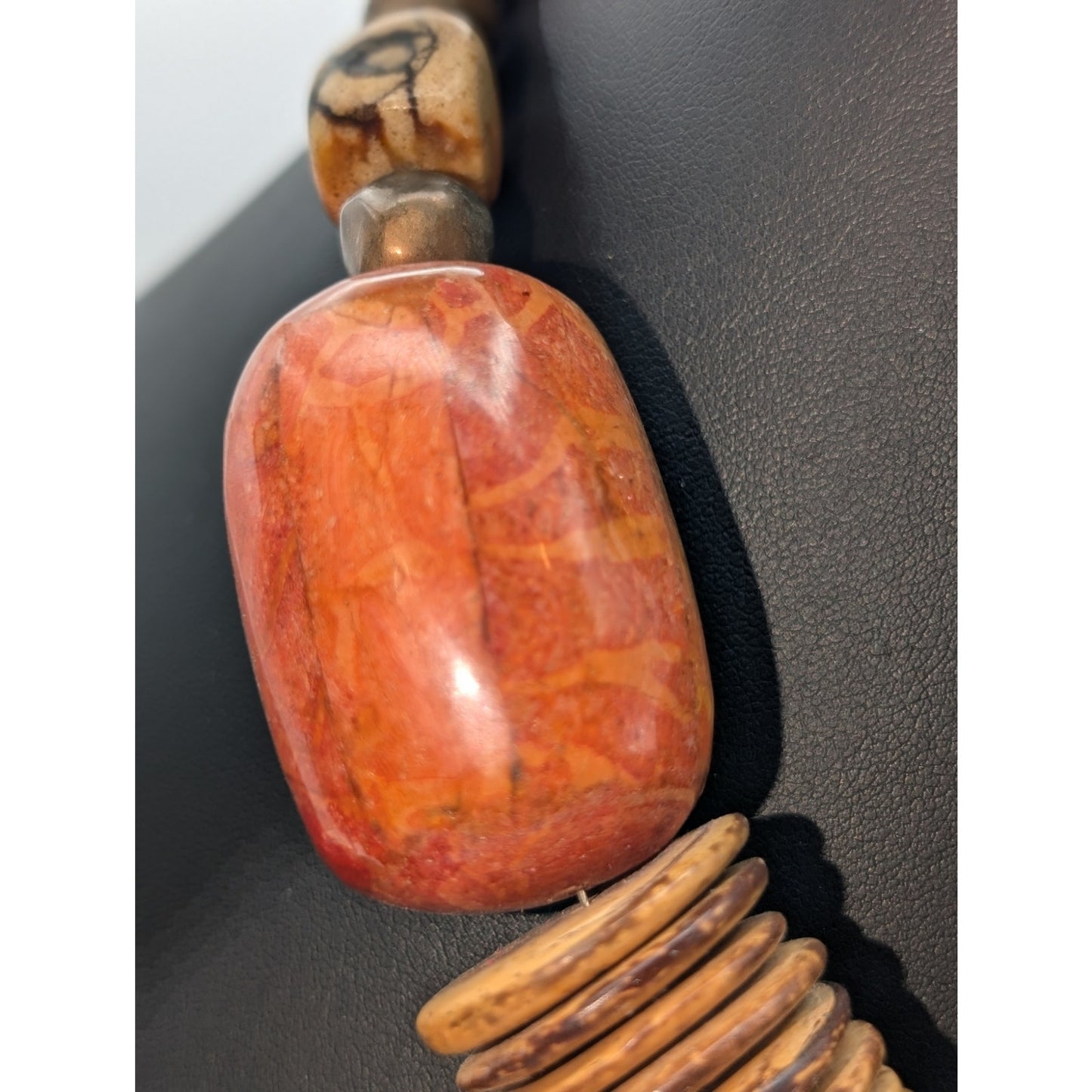 Vintage Tribal Heishi Coconut Shell Bead Resin/Wood Painted Bead 19" Necklace