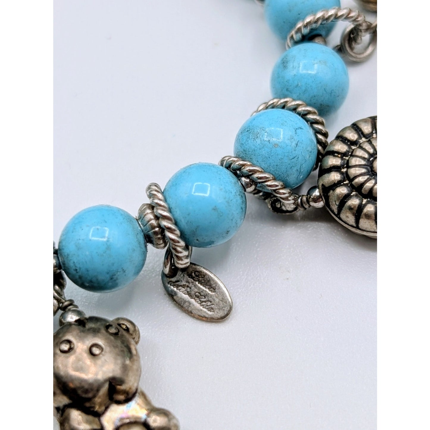 Louisa della Salda 925 Sterling Silver Italy Blue Stone Stretch Charm Bracelet