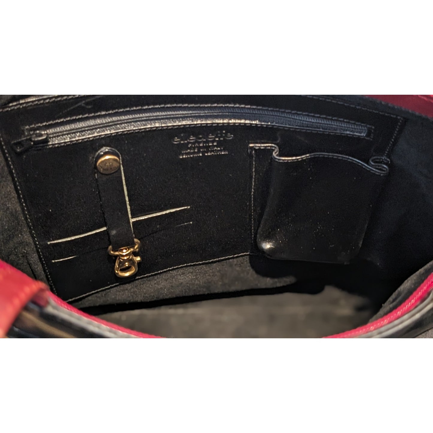Rare Vintage Elle Cieffe Firenze Black & Red Leather Tote Bag Made in Italy