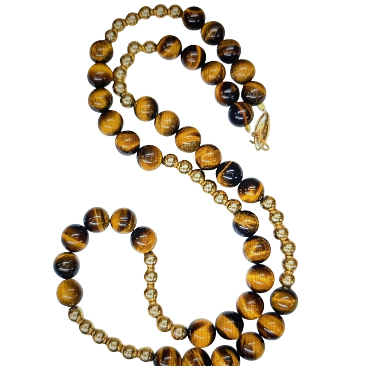 Vintage 14K Yellow Gold Tiger's Eye Stone Bead 24" Necklace 64.92g