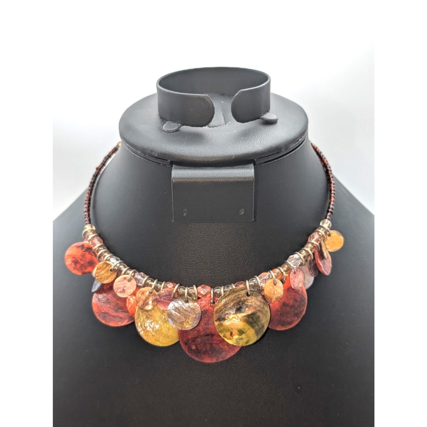 Vintage Shell Dangle Wire Beaded Adjustable Choker Necklace
