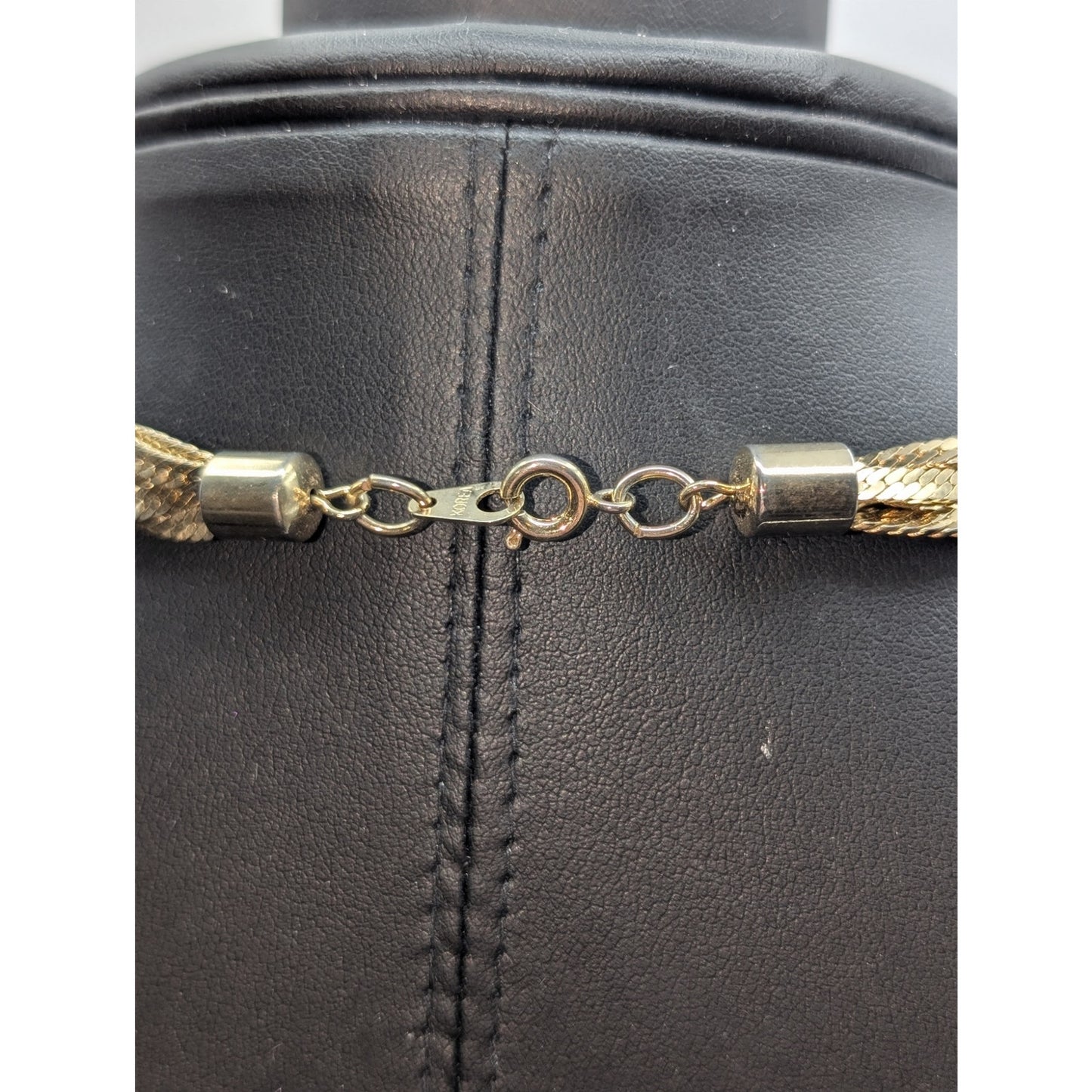 Vintage Shiny Gold Tone Braided Herringbone 18" Chain Necklace
