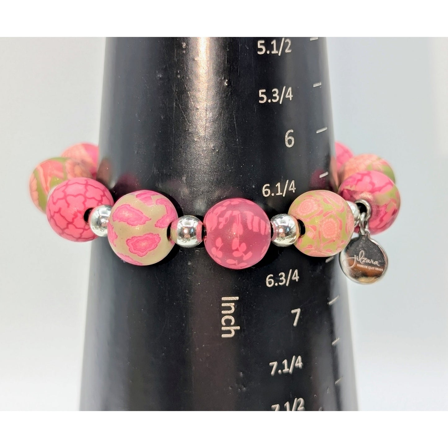 Lot of Two Pink Jilzara Clay Bead Stretch & Lamp Work Glass Bead Bracelets