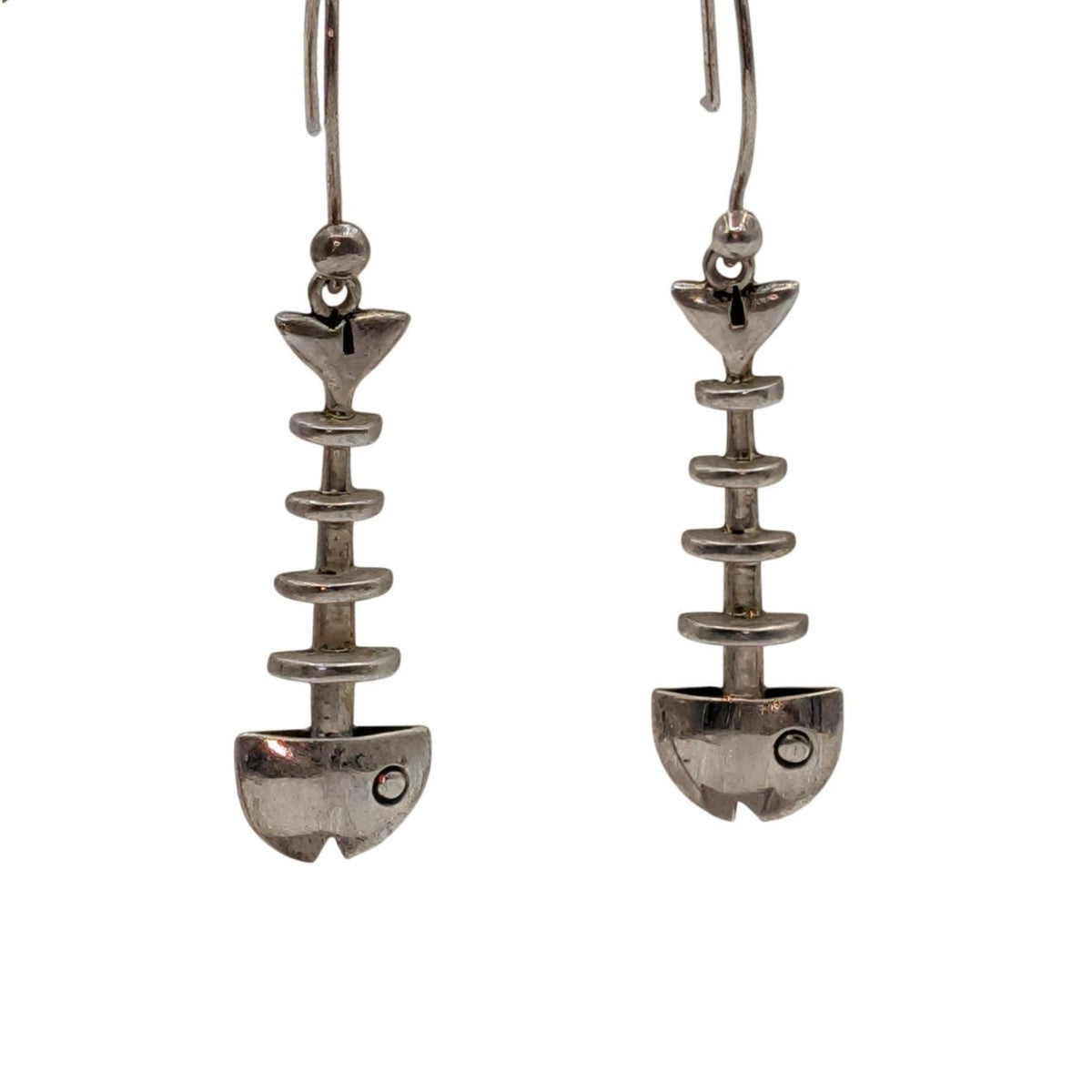 Signed by Maria Belen Nilson 925 Sterling Silver Fish Skeleton Dangle Earrings