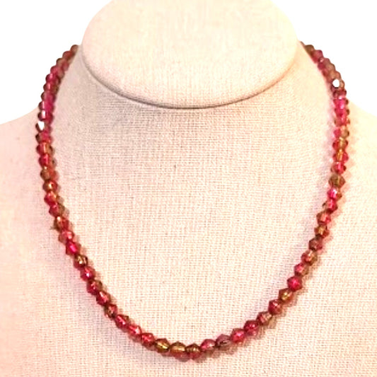 Pink & Green Bicone Acrylic Bead Necklace Strung on Wire with Hook Clasp