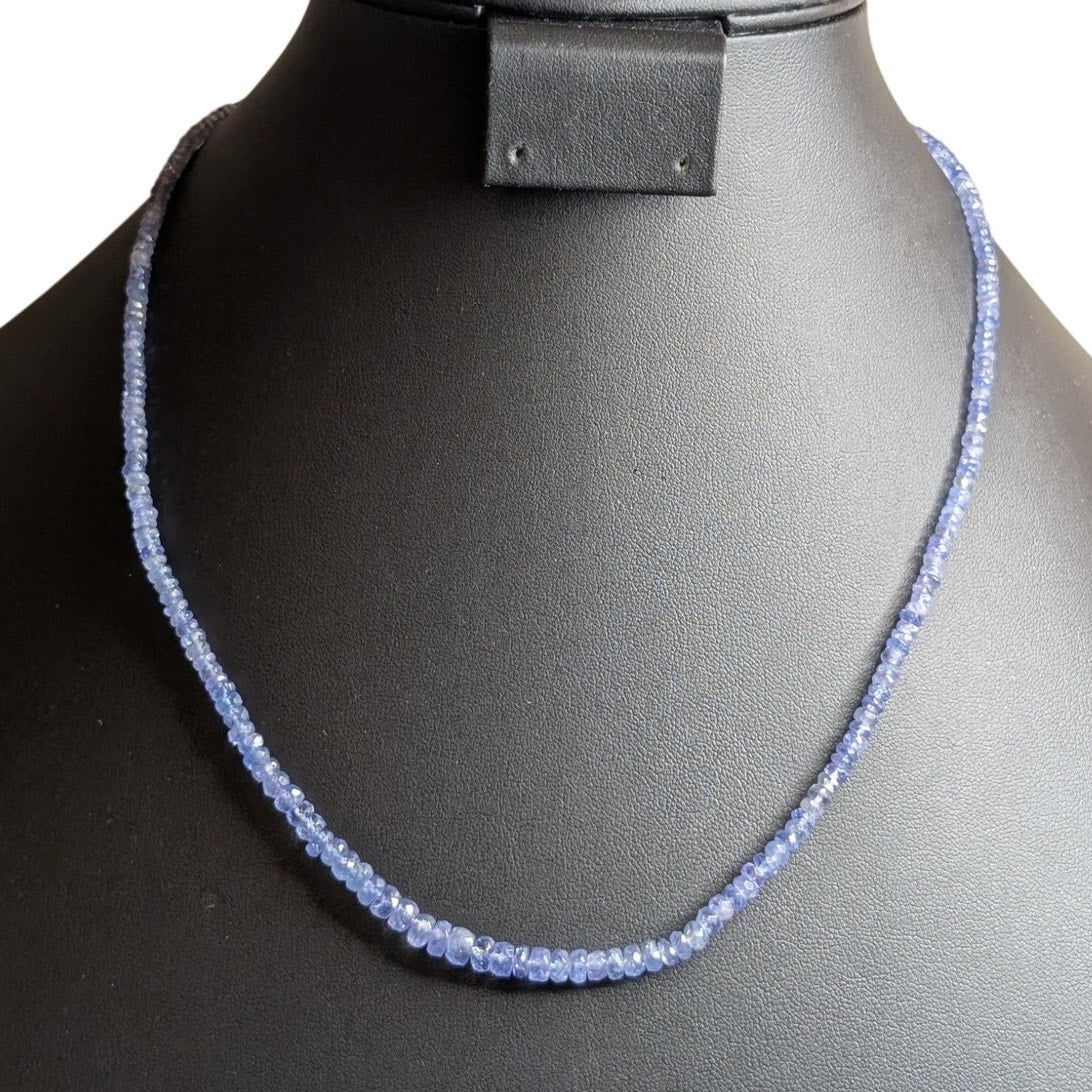 925 Sterling Silver Genuine Beaded Natural Tanzanite 18"-20" Necklace