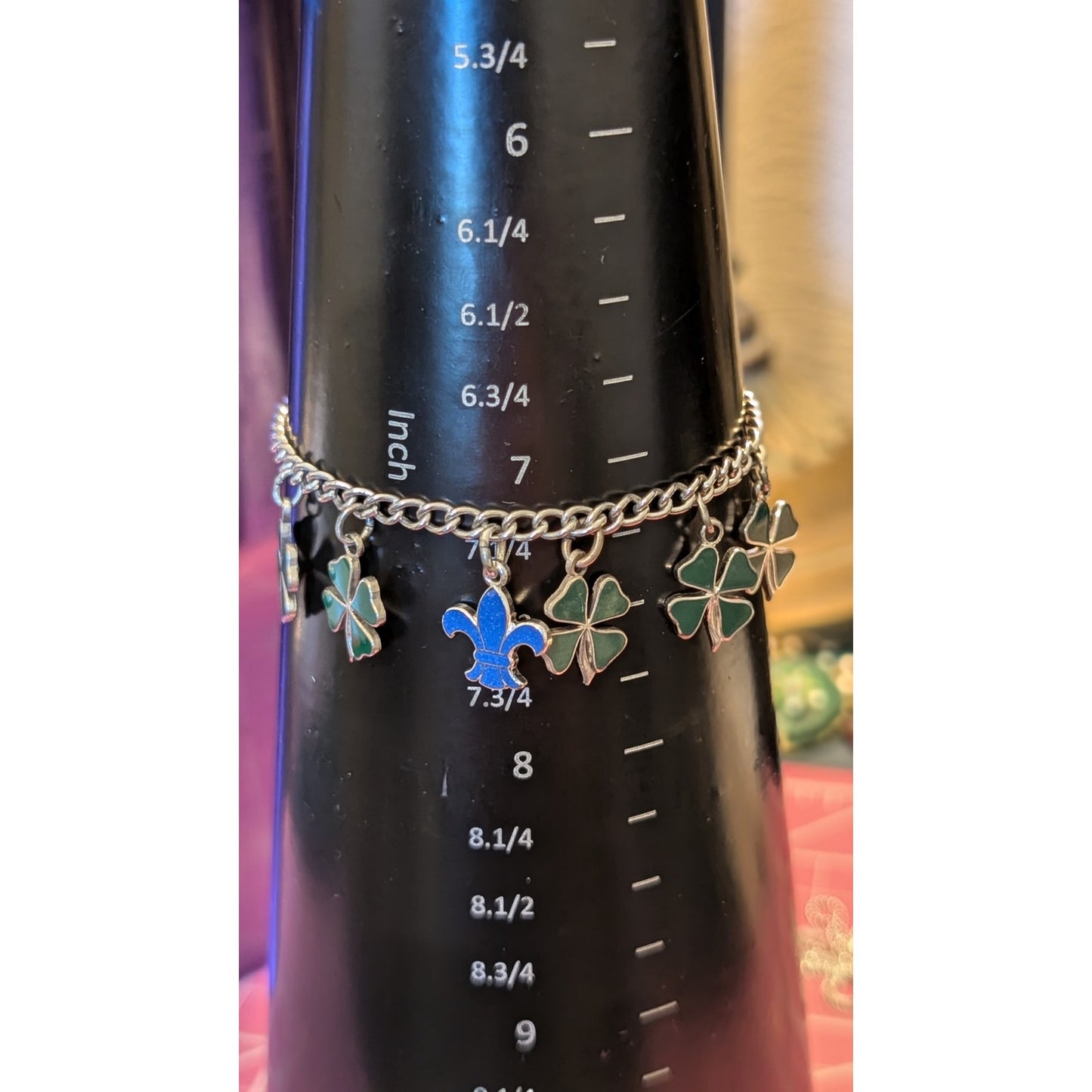 Vintage Sorority Green Enamel Clover Year Perfect Attendance Charm Bracelet