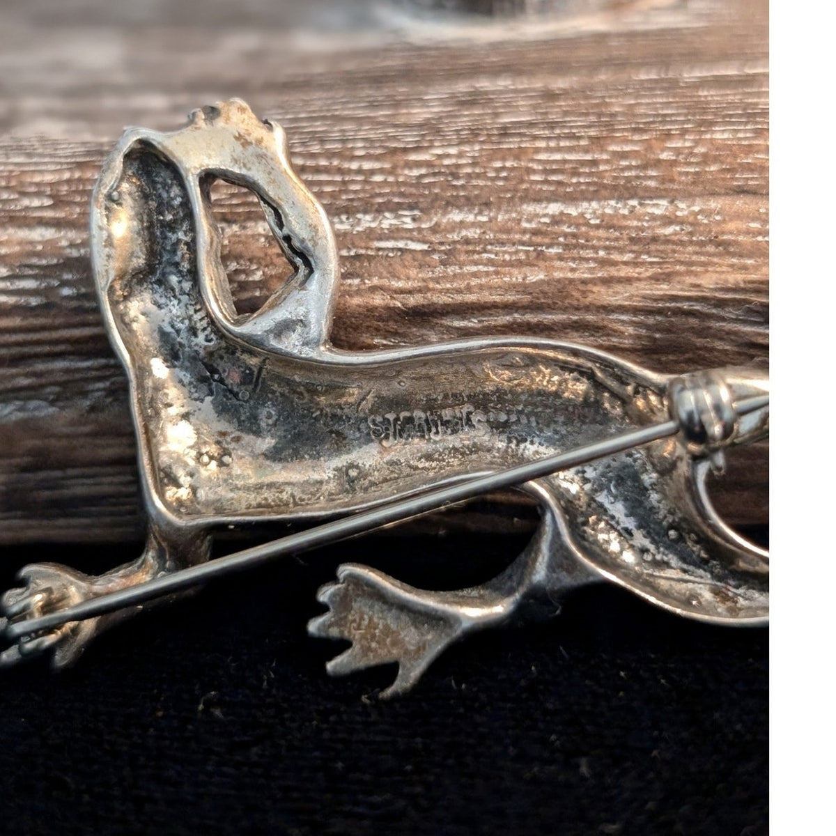 Vintage Solid Cast 925 Sterling Silver Lizard Brooch