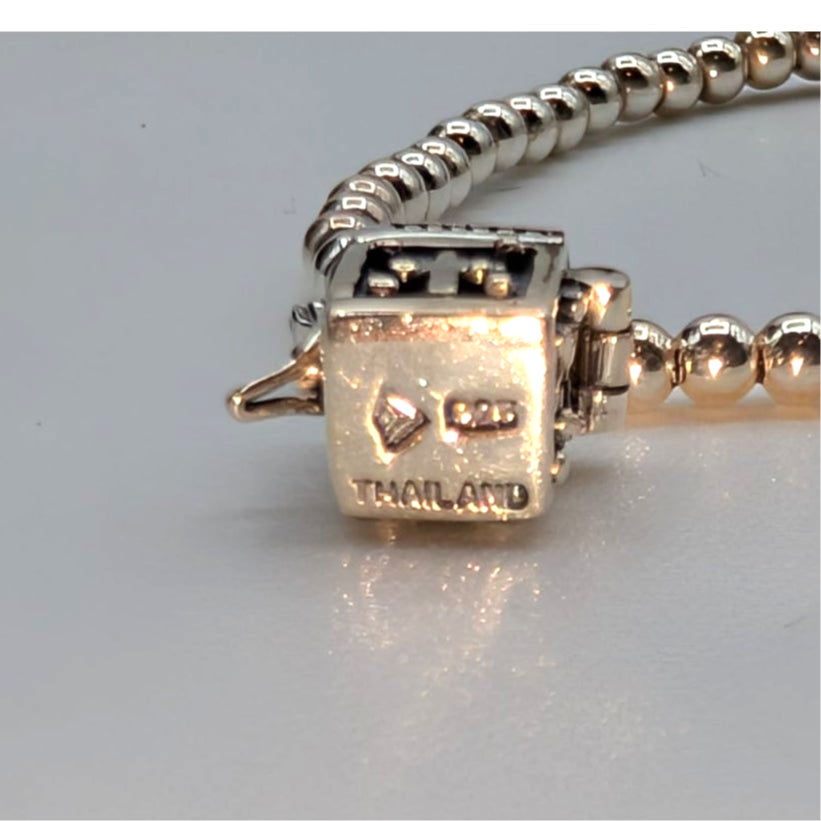 SILPADA 925 Sterling Silver Beaded Stretch Prayer Box Charm Bracelet