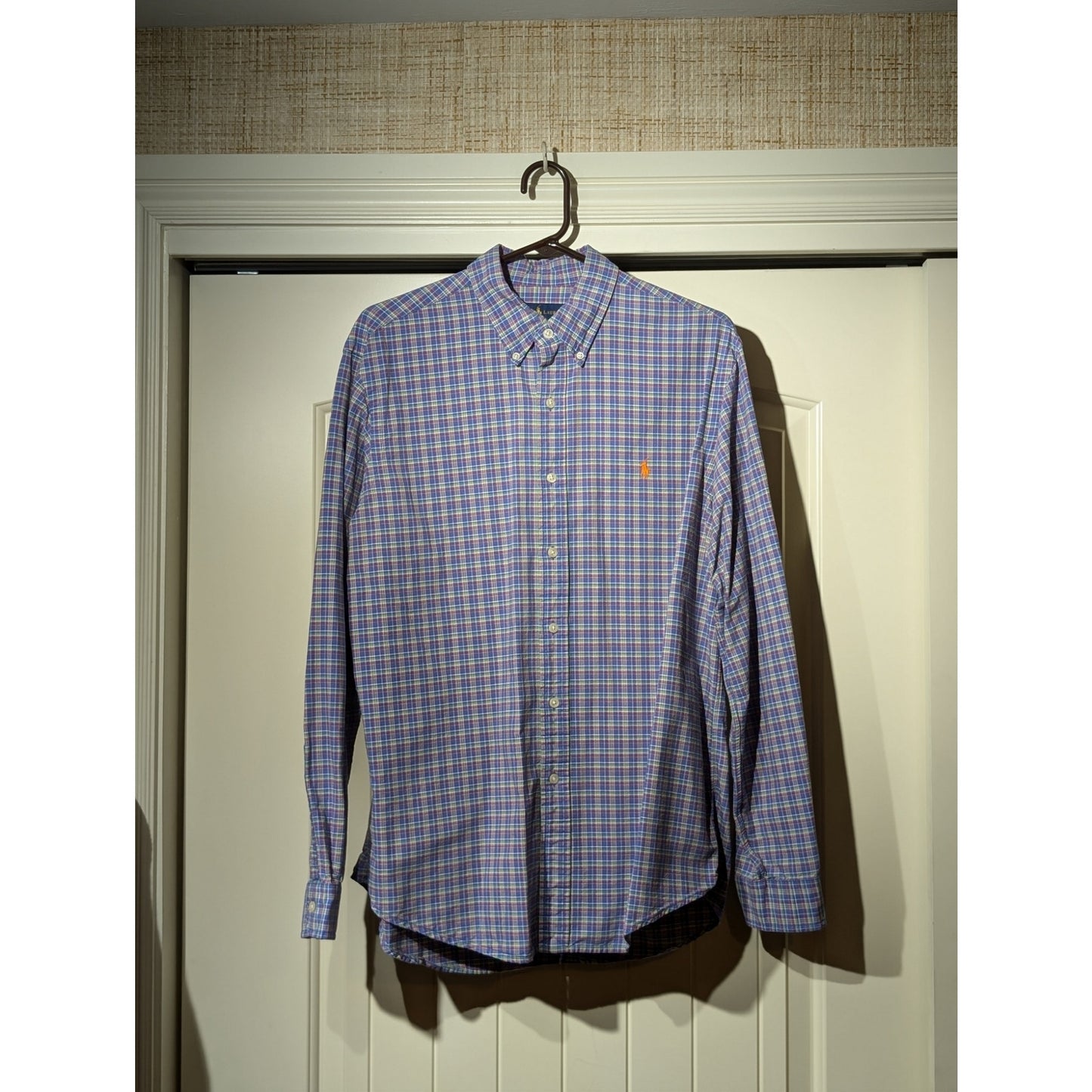 Ralph Lauren Oversized Periwinkle Plaid Button Down Shirt Mens Size L