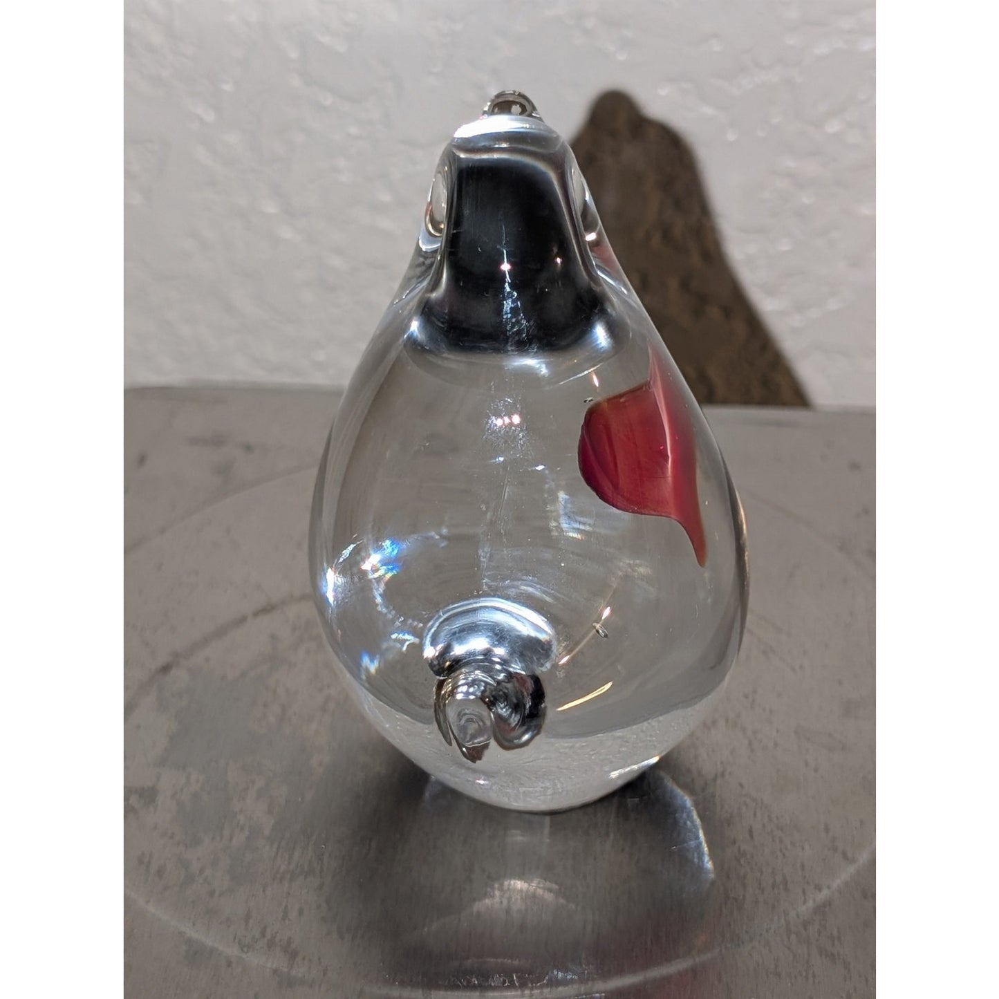 Made in Sweden Clear Art Glass Bird W/ Red Heart Paperweight Figurine