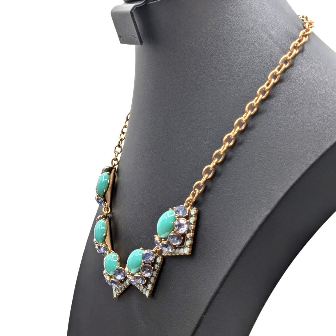 Stella & Dot Rory Blue Stones Lavender Crystal Gold Tone Statement Necklace