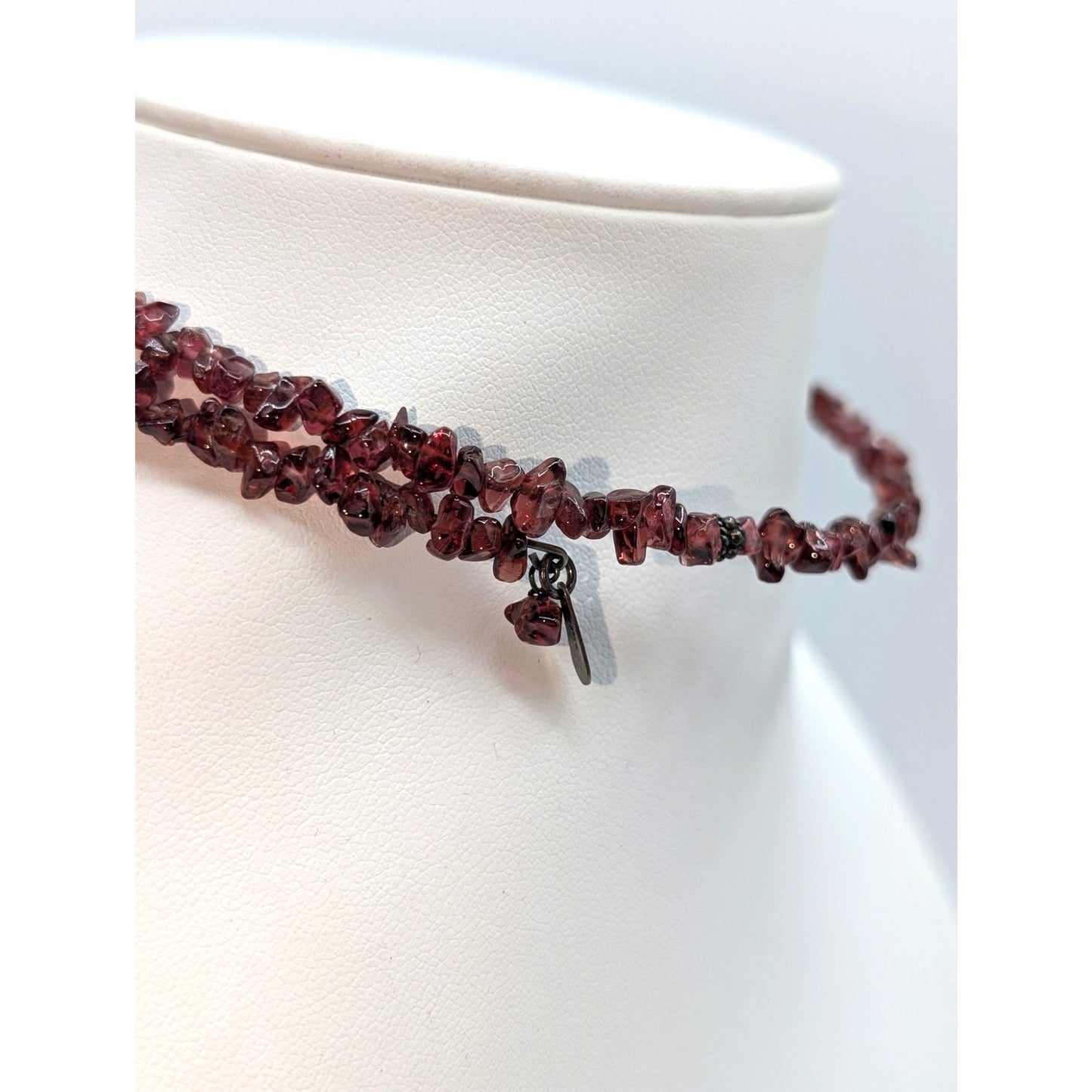 Vintage Boho Garnet Chip 925 Sterling Silver Wire Choker Adjustable Necklace