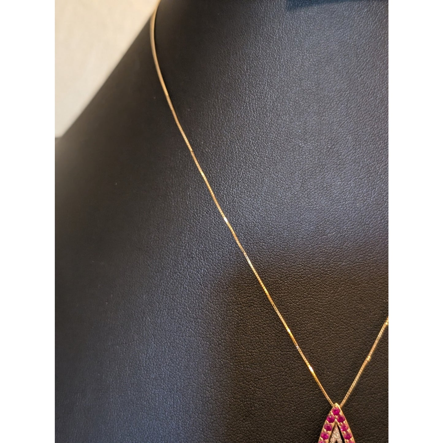 Estate Gorgeous Red Spinel Diamond 14k Yellow Gold Pendant Chain 18" Necklace