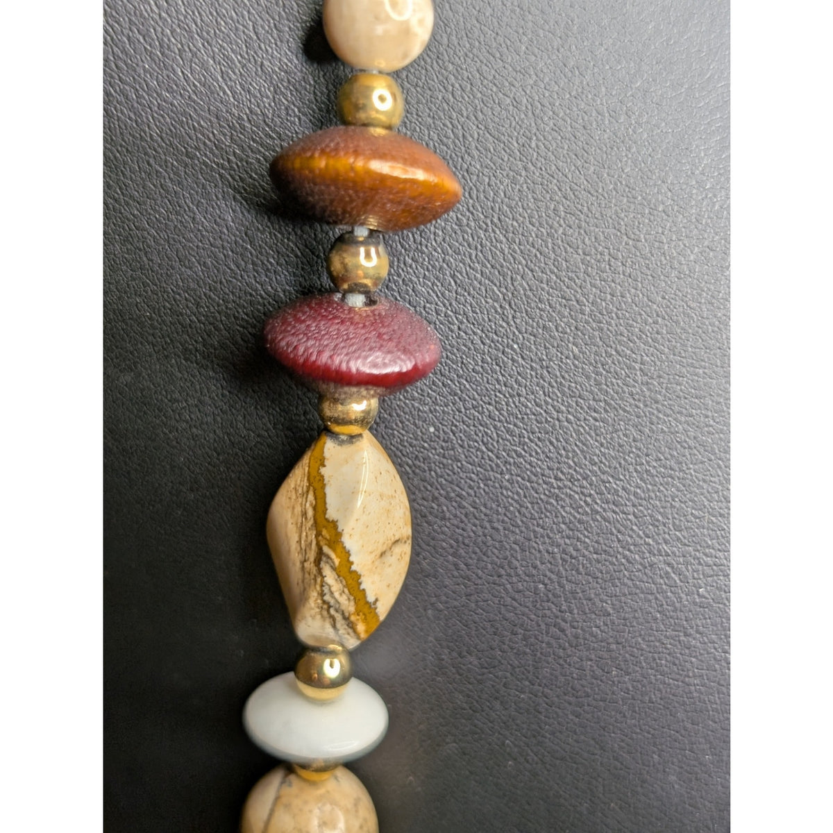 Vintage Wood Jasper Stone Bead 28" Necklace W/ Slide in Clasp.