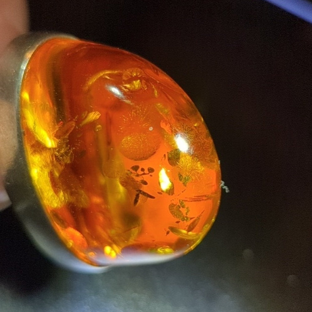 VTG 925 Sterling Silver Baltic Amber Pendant On Sterling 15.5" Cord Necklace