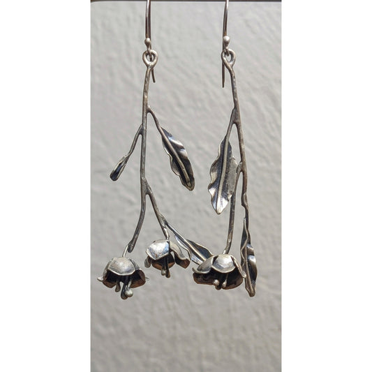 Long Stem Flower Artisan Designed Argentium Sterling Earrings