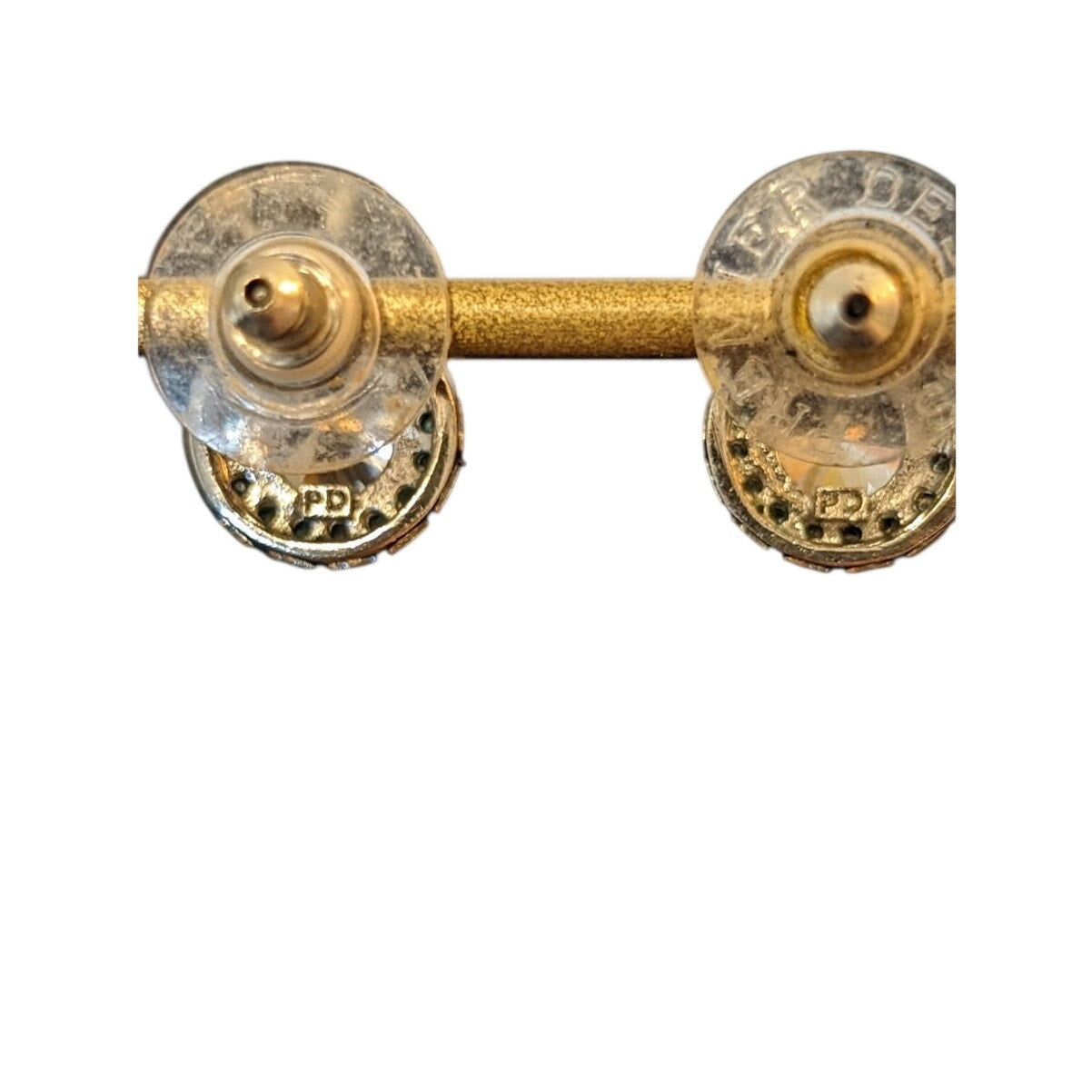 Marked PD Silver Tone CZ Surrounded by Small CZs Stud Earrings