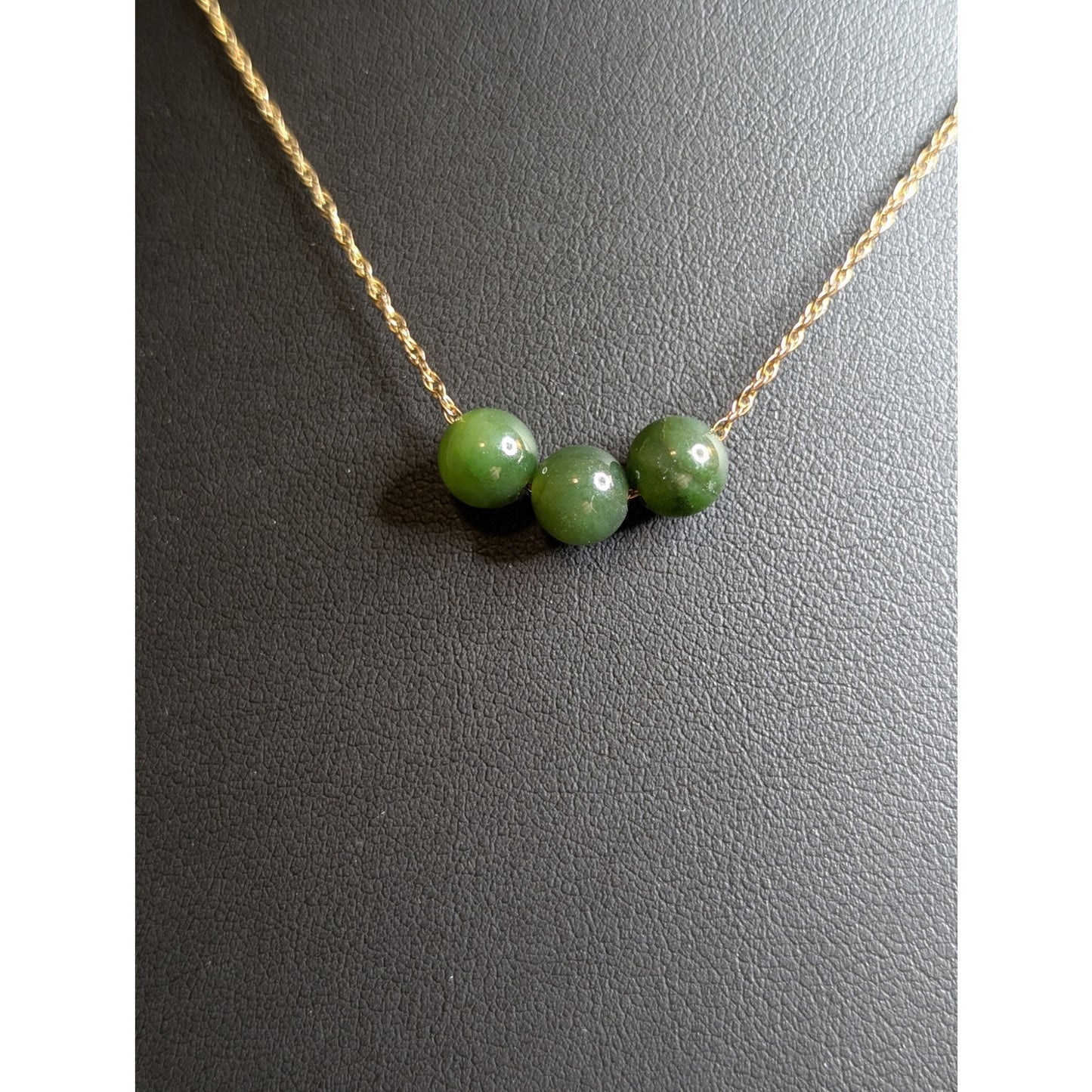 VTG 12K Yellow Gold Filled Chain Three Green Gemstone Bead 16" Necklace