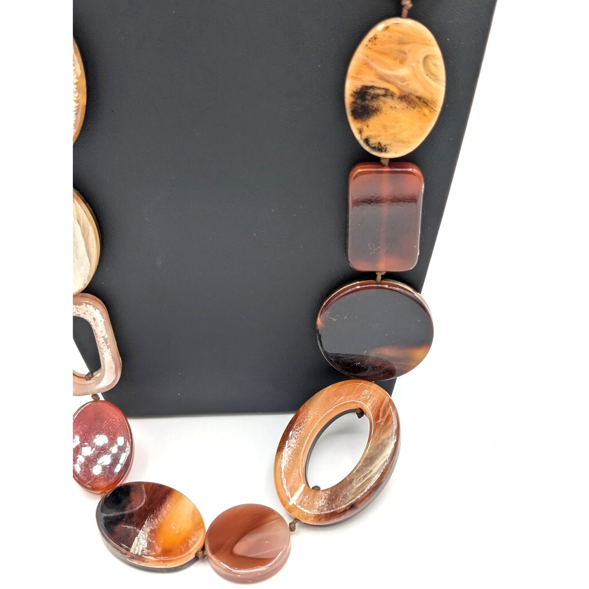 Vintage Chunky Layered Lucite Multi Geometric Hand Knotted Bead  Long Necklace