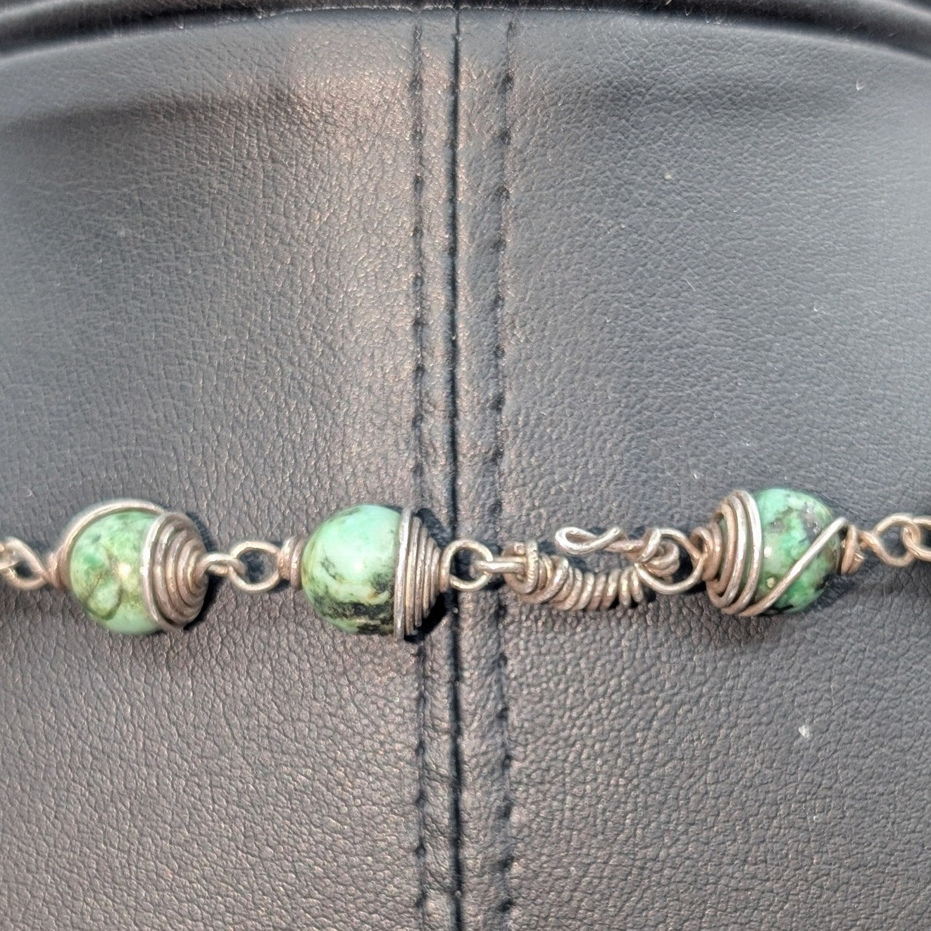 Vintage Blue/Green Stone Caged Wire Bead Wire Hook Clasp 19.5" Necklace