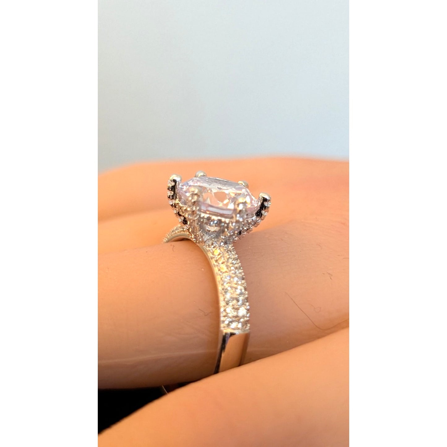 6 Prong Round Cut CZ Engagement Ring in 925 Sterling Silver Size 11