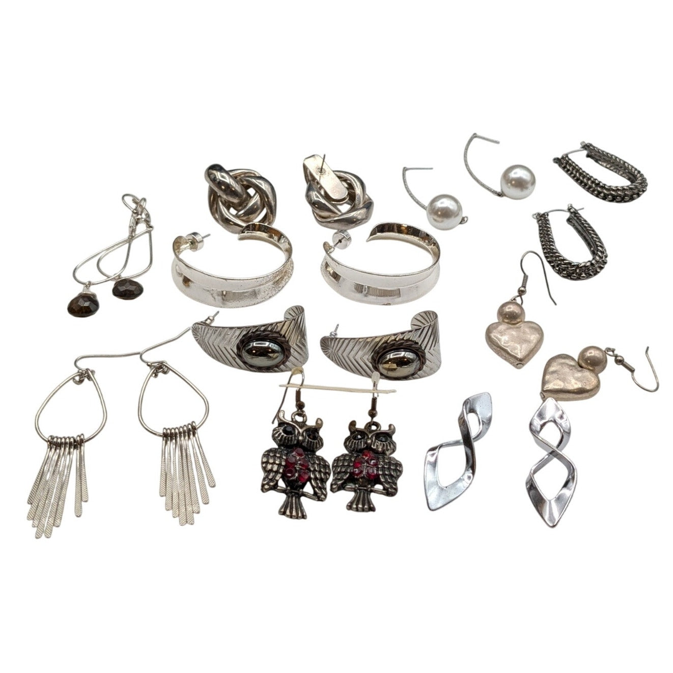 Lot of Ten Pair Silver Tone Pierced Earrings