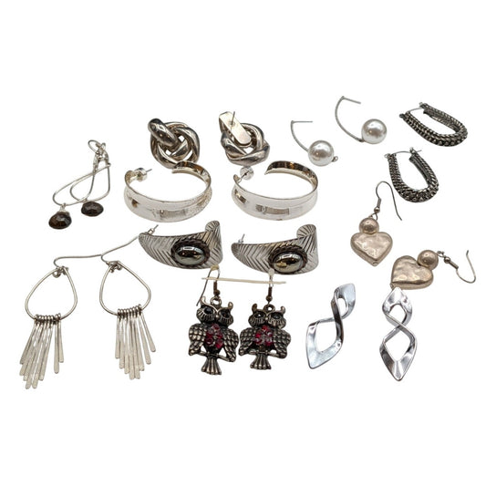 Lot of Ten Pair Silver Tone Pierced Earrings